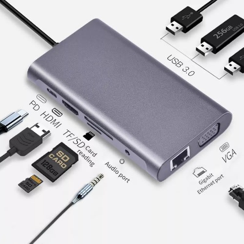 11 In 1 Usb C Hub Type C Adapter To 4k Hdtv Vga Rj45 Lan Ethernet