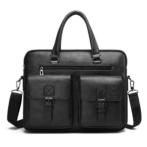Leather Executive Laptop Bag - Black -16 inches