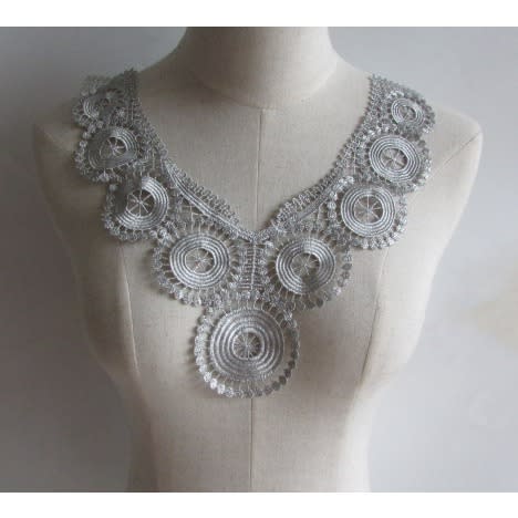 Metallic Circles Applique Embroidery Lace - Silver