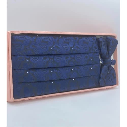 3-in-1 Luxury Navy Blue Men's Bow Tie- Cufflinks & Cummerbund Set
