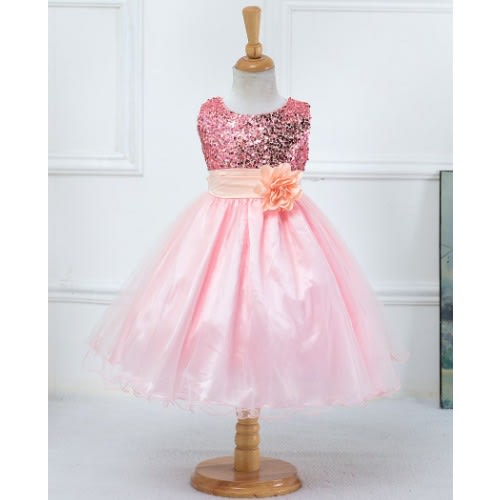 Baby Pink Sequence Dress For Girls