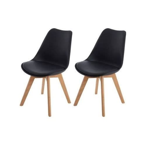 Padded Plastic Chair In Wood Legs - Set Of 2