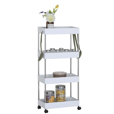 4 Tier Plastic Trolley Storage Racks Shelf with Wheels