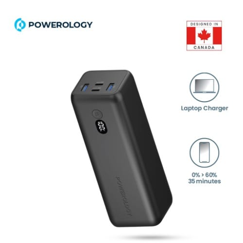 Powerology 30000mAh Pd 100w Onyx Power Bank - Dual Usb C And Usb A