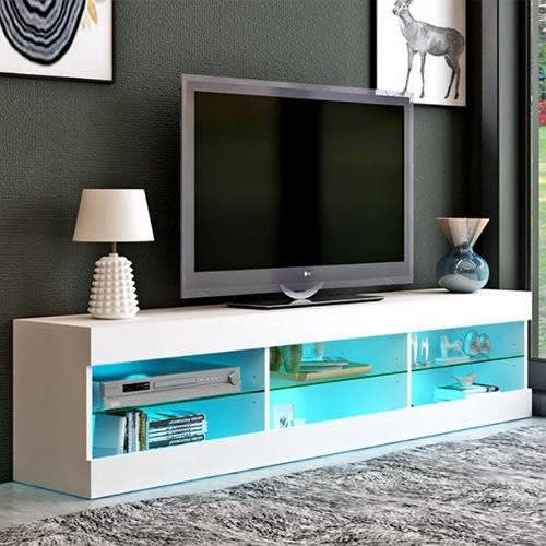 Decorative TV Console + Storage Cabinet + 3 Layers & 3 Open Shelves - White