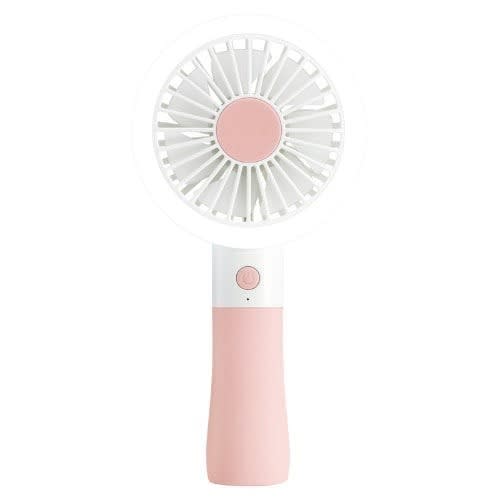 Portable Hand-held USB Rechargeable Fan With Makeup Light - Pink