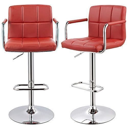Leather Swivel Adjustable Bar Stool - 2 Sets