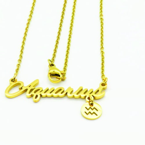 Zodiac Sign Tag Necklace - Aquarius