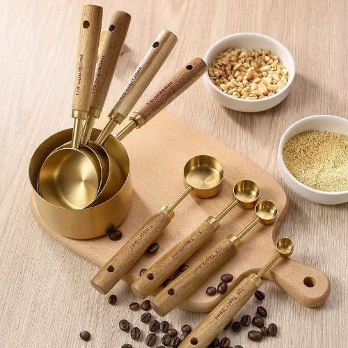 Gold-plated Stainless Steel Measuring Cup Measuring Spoon - 8-piece Set