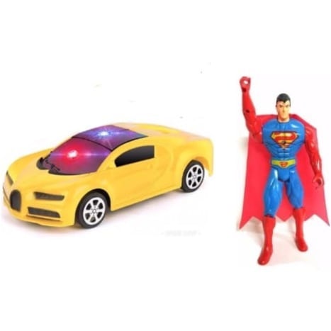 Super Man + Yellow Battery Powered Siren Toy Car For Children
