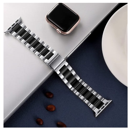 Stainless Steel iWatch Band - 42/44/45/49mm - Silver/black