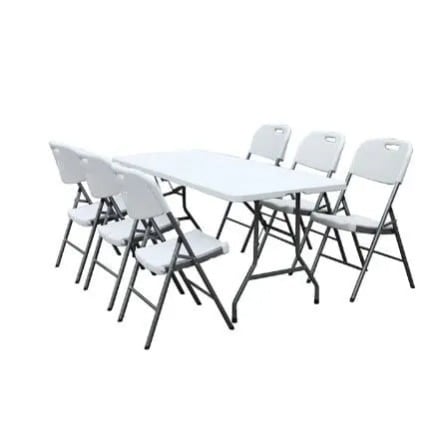 Plastic Folding Table - 6ft With 6 Chairs - White