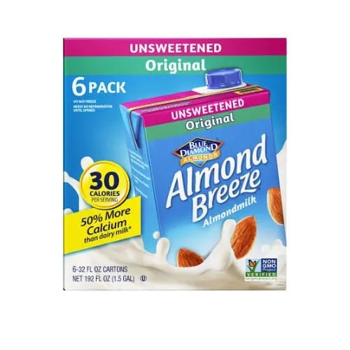 Almond Breeze Dairy Free Almond Milk, Unsweetened Original, 32 Fl Oz - Pack Of 6