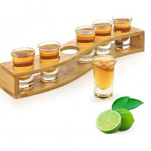 Tequila Shot Glasses And Glass Holder - 6 Shots & Slots