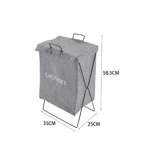 Grey Folding Fabric Laundry Basket Hamper With Lid And Handle