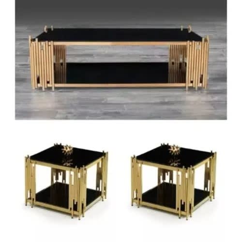 Gold Center Table With 2 Side Tables