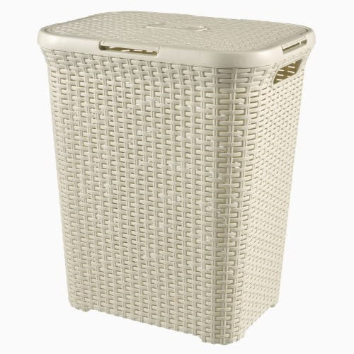 Rattan Hamper & Lid Vintage White- 60ltr