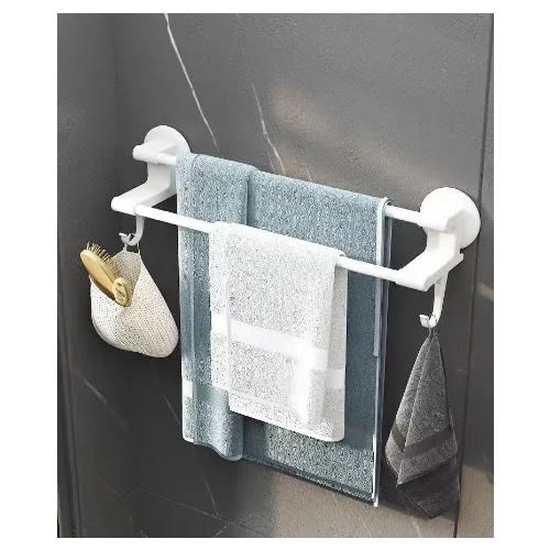 Double Pole Towel Rack With Hooks   -  White