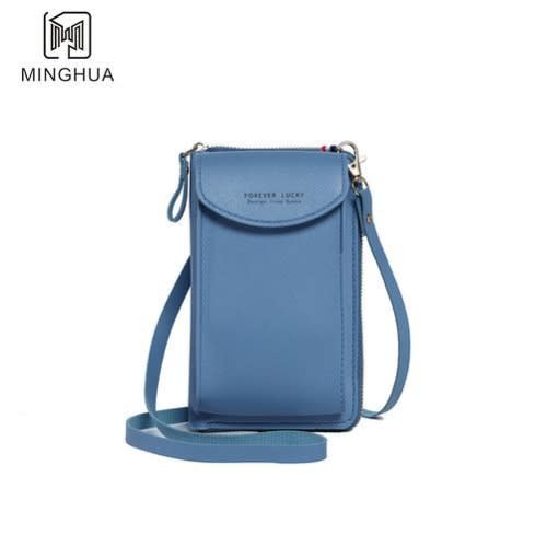 Classic Leather Mini Crossbody Handbagswallet-blue