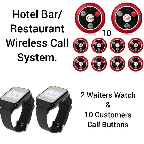 Hotel Restaurant/bar Waiters/customers Service Wireless Call System 10 Buttons/2watch Pack