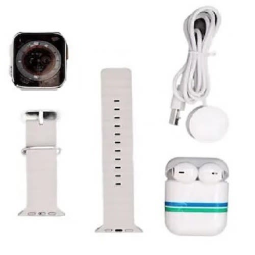 I8 Ultra Smart Watch With Earphones - White