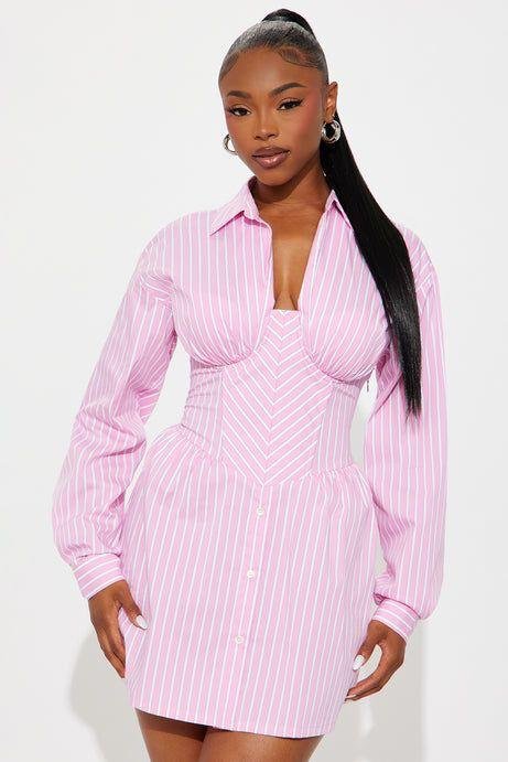 Carly Collar PinStripe Short Mini Dress.