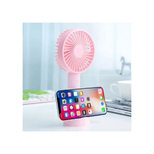 Usb Rechargeable Hand Fan With Phone Holder - Pink