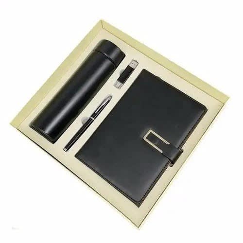4 In 1 Corporate Gift Set With Notepad - Pen - Flashdrive & Temperature Flask - Black