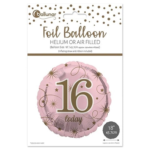 Number 16 Foil Balloon In Gold And Pink