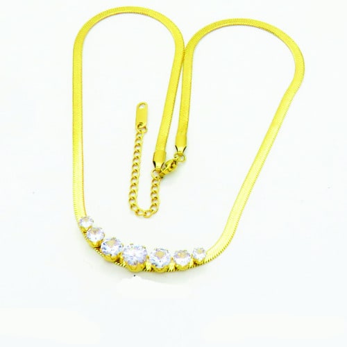 Crystals Stones Pendant Necklace - Gold