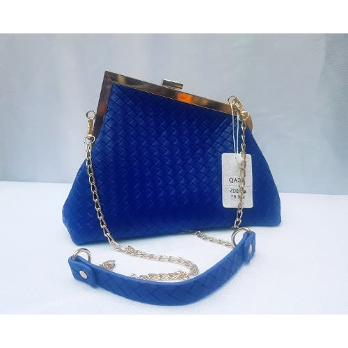 Qaza Clutch With Gold Chain Straps - Blue