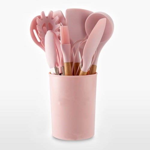 Silicone Cooking Spoons Set - Pink