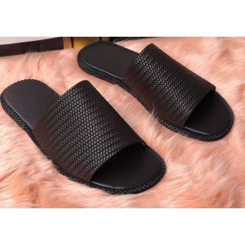 Leather Pam Slippers -black
