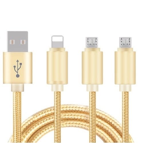 3 In 1 Micro Usb Tripple Fast Charging Data Cable-white