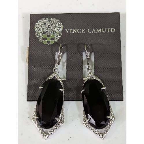 Vince Camuto Silver Tone Black Enamel Earrings - Vc2409