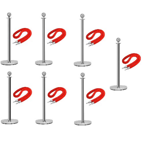 Rope Type Stanchion Crowd Queue Control Barrier Post - 7 Poles + 7 Ropes