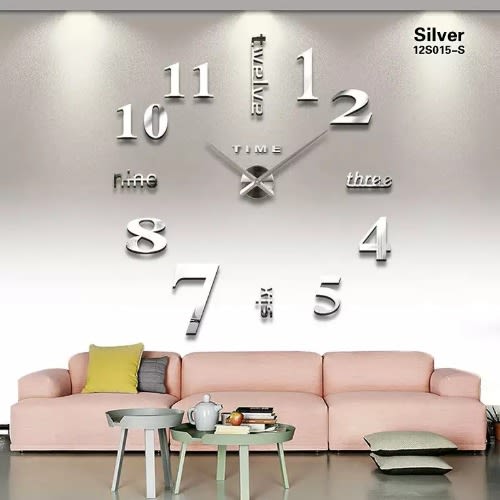 3D Real Big Size Wall Clock - Silver