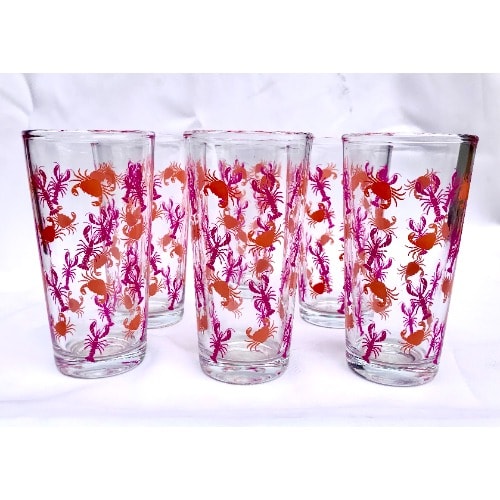 Lobster And Crab Highball Glasses - Set Of 6 -H14.4cm x D8.4cm