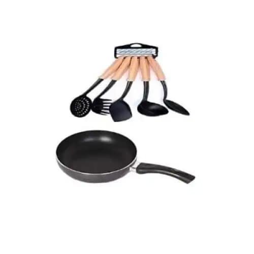 Nonstick Frying Pan + Non Stick Cooking Spoons