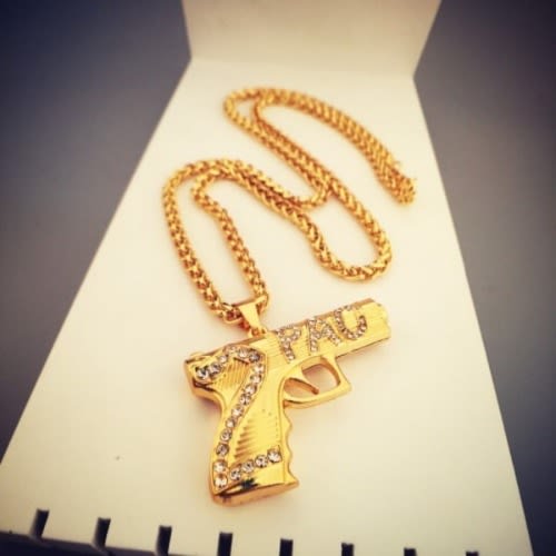 Hip Hop Gun Pendant Necklaces For Men - Gold