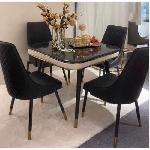 Square Marble Dinning Table + 4 Leather Chairs