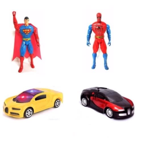 Super And Man Spider Man + Yellow And Red Toy Sport Cars For Children