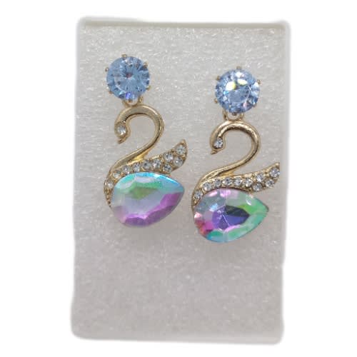 Cubic Swan Drop Earrings - Rainbow