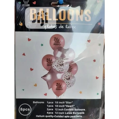 Happy Birthday Inscibred Helium Air Confetti - Latex & Foil Balloons - Rosegold