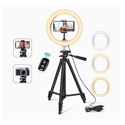 10" Usb Selfie Led Ring Light With 50" Extendable Tripod Stand & Flexible Phone Holder