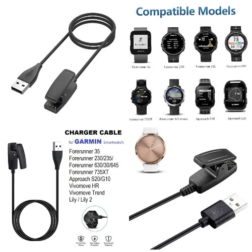 Charging Cable For Garmin Lily/Forerunner 35 630 /645 Music 735xt/ Vivomove Hr/ Foreathlet