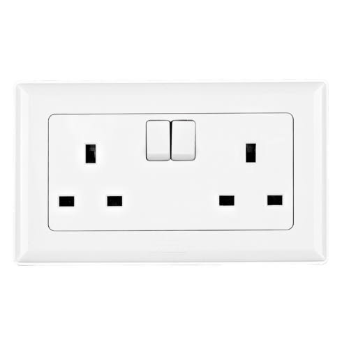 Himel Switched Socket, Advanced, 13 A, 250 V Ac, 2 Gangs, White || HWDAT13S
