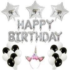 16 Inch Happy Birthday Letter Foil Balloons + Latex Balloons + Balloon Glue With Fashion HeadBand