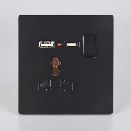 3 Pin Socket Usb + Type C - Black