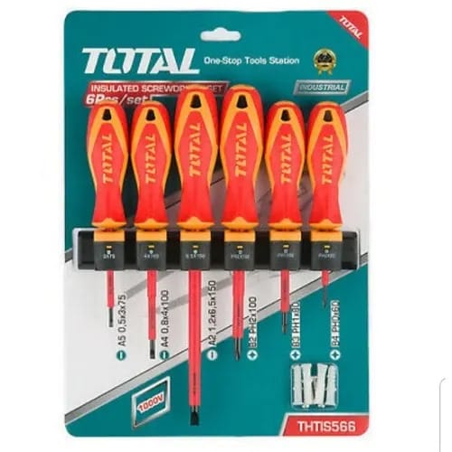 Insulated Screwdriver - 6 Piece Set - Electricians Cross Flat